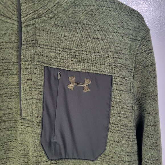 Under Armour UA Men's Medium Specialist Henley 2.0 Green Black Pullover Warm - Picture 3 of 10